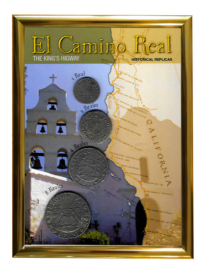 El Camino Real 4 Coin Set of Historical Replicas in 5" x 7" Frame