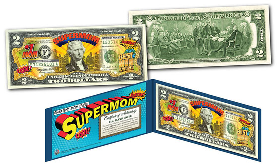 Happy Mother's Day Super Mom Colorized $2 Bill
