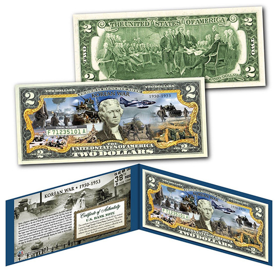 KOREAN WAR 1950-1953 Post WWII Police Action Colorized $2 Bill