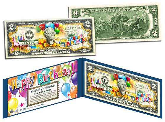 Happy Birthday Colorized $2 Bill