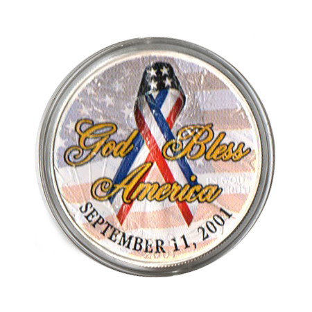 9/11 God Bless America with Ribbon  2009 8th Anniversary 9/11 Silver Eagle in Protective Coin Capsule