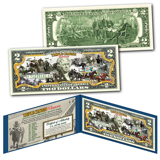 Triple Crown Winners Thoroughbred Horse Racing Colorized $2 Bill
