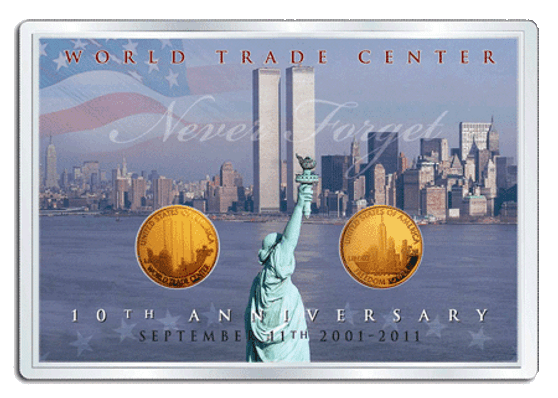 World Trade Center 10th Anniversary Freedom Tower Set of 2 24K Gold Plated Medallions World Trade Center 10th Anniversary Freedom Tower Set of 2 24K Gold Plated Medallions