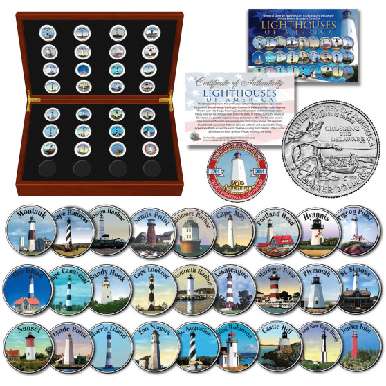 Historic American LIGHTHOUSES Washington Crossing Quarters 28 Coin Set with BOX