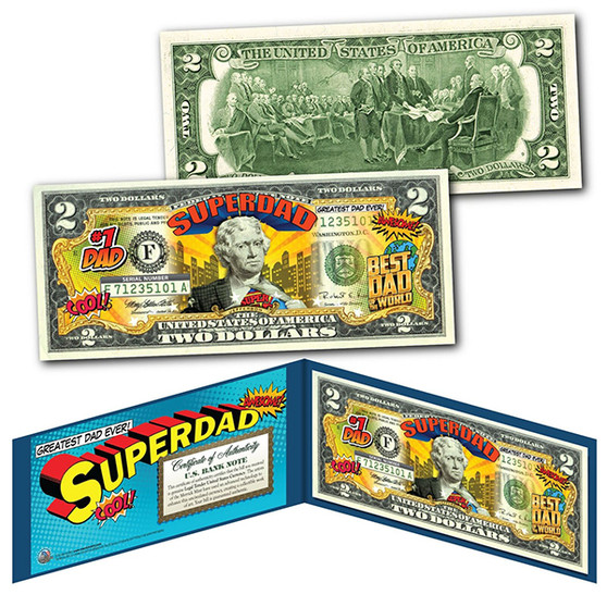 Super Dad Greatest Dad Ever Colorized $2 Bill