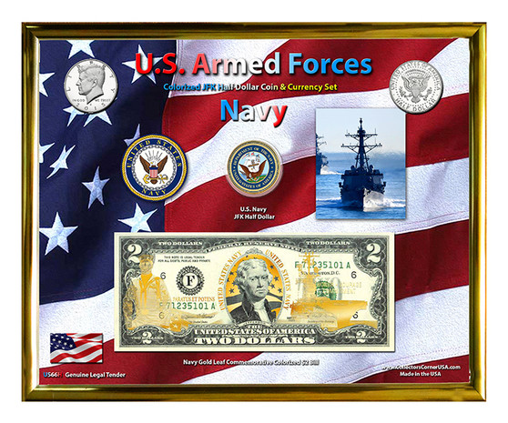 U.S. Armed Forces Gold Series Navy Colorized Currency Set in 8" x 10" Frame