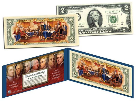 Founding Fathers Reverse Colorized $2 Bill