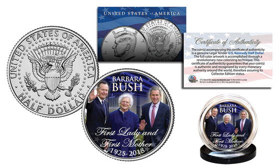 Barbara Bush First Lady & First Mother 2018 Colorized JFK Half Dollar