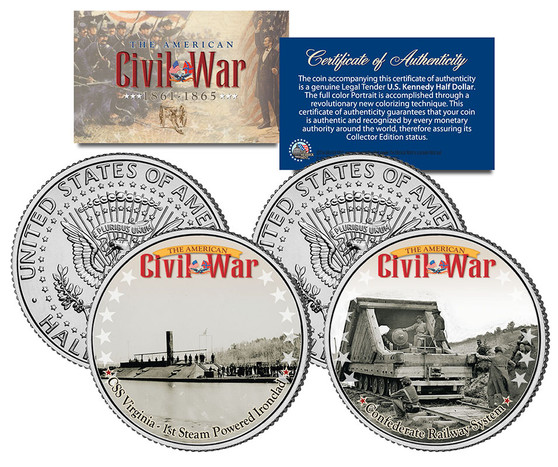 CSS Virginia Ship & Confederate Railway 2 Coin JFK Half Dollar Set