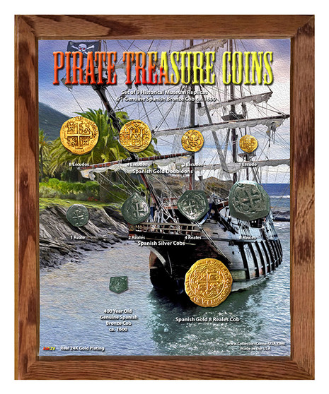 Pirate Treasure "Ship" Historical Replica Set in 8" x 10" Frame - V