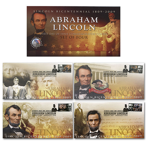 President Lincoln Bicentennial 2009 First Day Issue Stamps Postmark Envelope Set of 4
