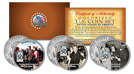 JFK 50th Assassination Colorized JFK Half Dollar 3 Coin Set