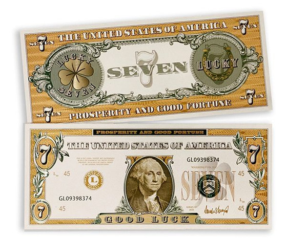 Lucky White Gold Foil Novelty $7 Bill