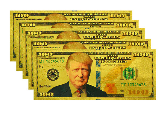 Set of 5 President Trump 24K Gold Foil $100 Novelty Bills