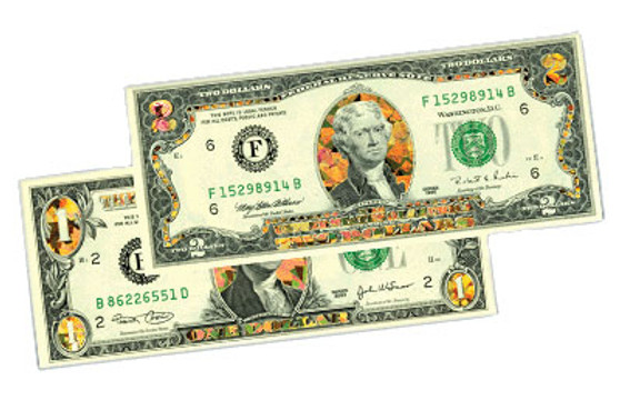 Gold Hologram Stars $1 & $2 Bill Set - FC Mint