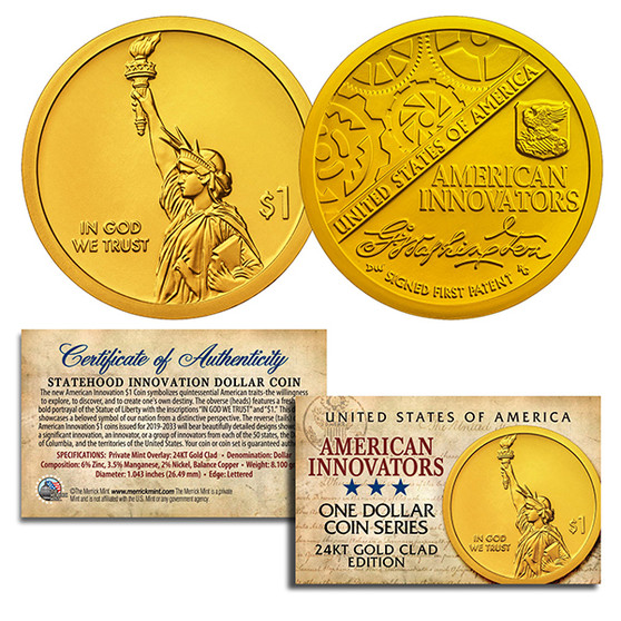 American Innovators $1 Coin 2018 1st Release 24K Gold Plated