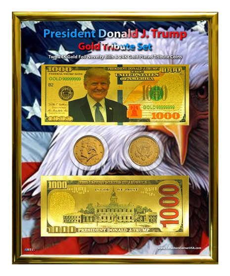 President Trump $1,000 Gold Tribute Coin & Currency Set in 8" x 10" Frame