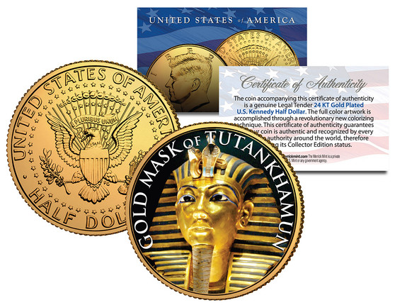 Gold Death Mask of Tutankhamun JFK Half Dollar