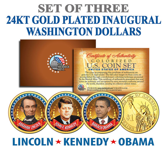 President Barack Obama, Lincoln & Kennedy 3 Coin Presidential Dollar Set
