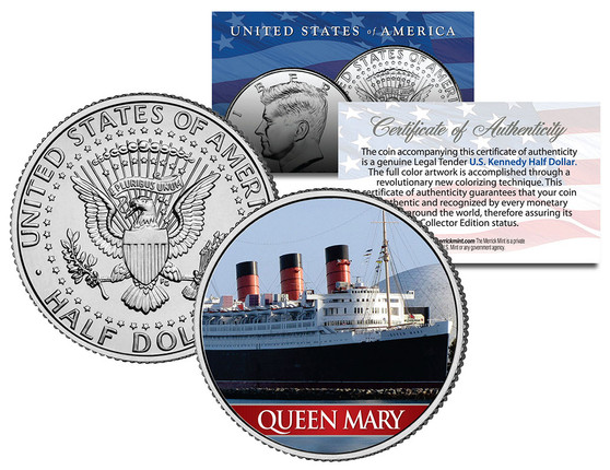 Queen Mary Ocean Liner Colorized JFK Half Dollar