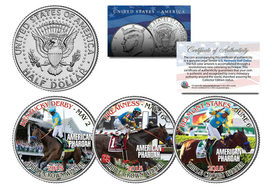 American Pharoah 2015 Triple Crown Winner - 3 Coin JFK Half Dollar Set - Rare Test Issue