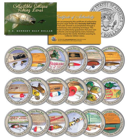 Complete Set of 18 Collectable Fishing Lure Coins