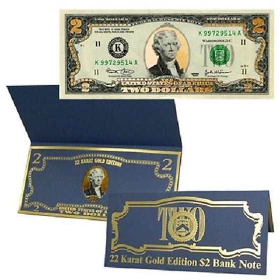 Deluxe 22 Karat Gold Leaf $2 Bill