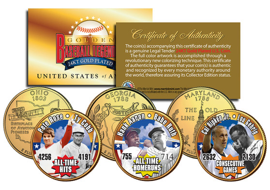 Golden Baseball Legends Record-Breakers 3 Coin Set