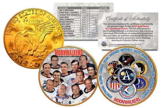 Moonwalkers Colorized & 24K Gold Plated Eisenhower Dollar 2 Coin Set