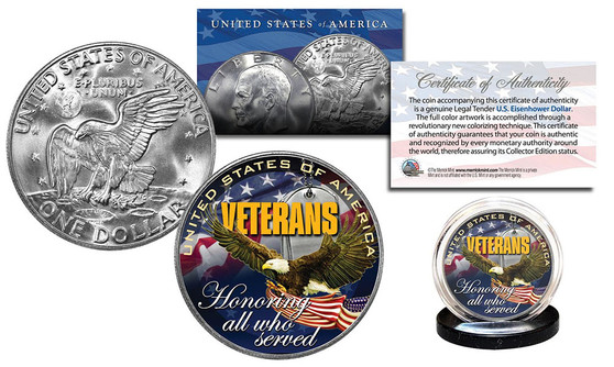 Veterans USA Honoring Those Who Served Colorized Commemorative Eisenhower Dollar