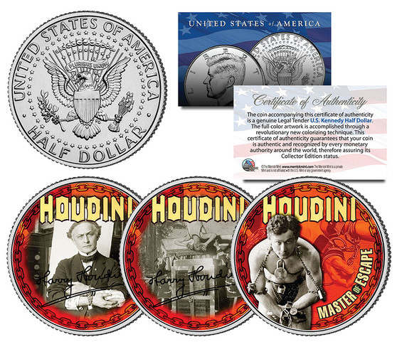 Houdini Master Of Escape JFK Half Dollar 3 Coin Set