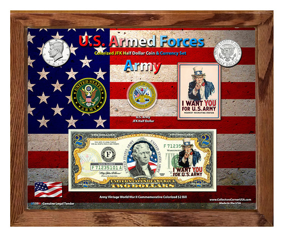 U.S. Armed Forces Vintage Series Army Colorized Currency Set in 8" x 10" Frame
