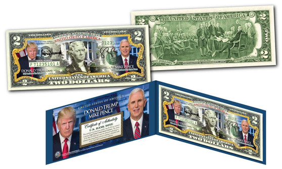 Trump/Pence Official Portraits Commemorative Colorized $2 Bill