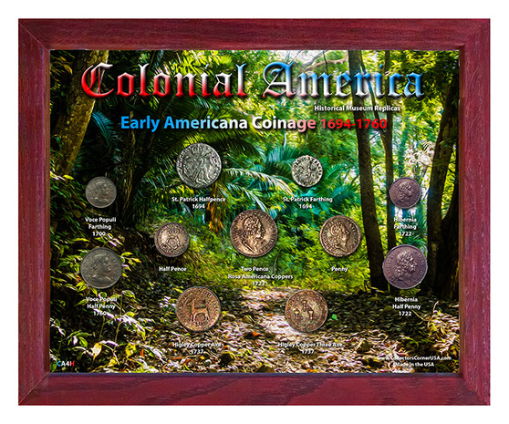 Early Americana Coinage 1694-1760 Historical Replica Set in 8" x 10" Frame - H