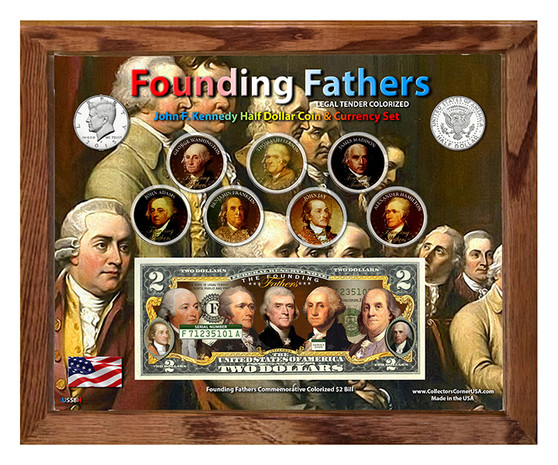 Founding Fathers Set 2 Colorized Coin & Currency Set in 8" x 10" Frame