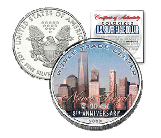 2009 8th Anniversary World Trade Center 9/11 Commemorative Silver Eagle with Case