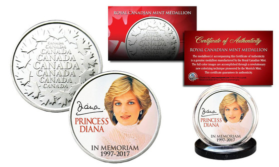 Princess Diana In Memoriam "Portrait" 1997-2017 20th Anniversary Royal Canadian Mint Medallion