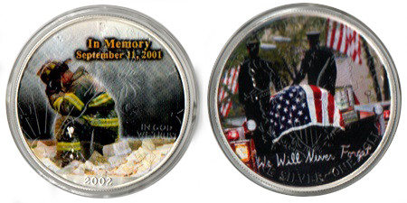 9/11 Firemen Commemorative Silver Eagle in Protective Coin Capsule