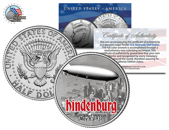 Hindenburg Over NYC Colorized JFK Half Dollar