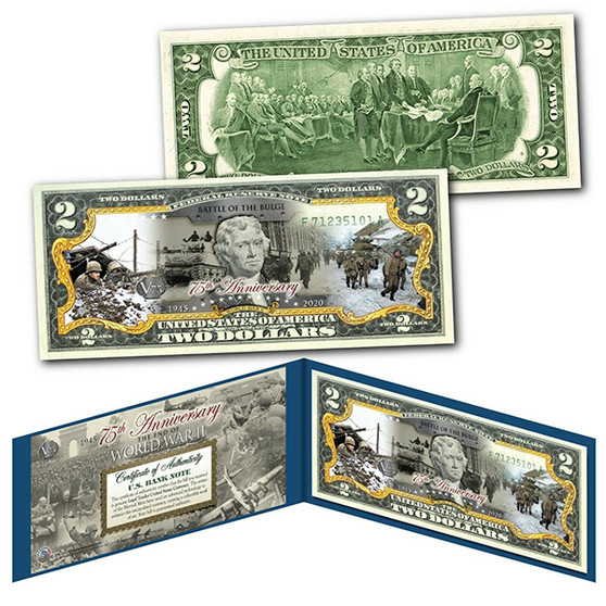 75th Anniversary End of World War II Colorized $2 Bill Battle of the Bulge