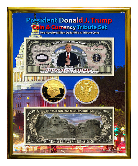 President Donald J. Trump Gold Million Dollar Novelty Coin & Currency Set in 8" x 10" Frame