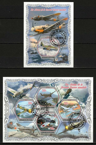 Cote D'Ivoire 2018 World War II Planes Set of 2 Stamp Sheets