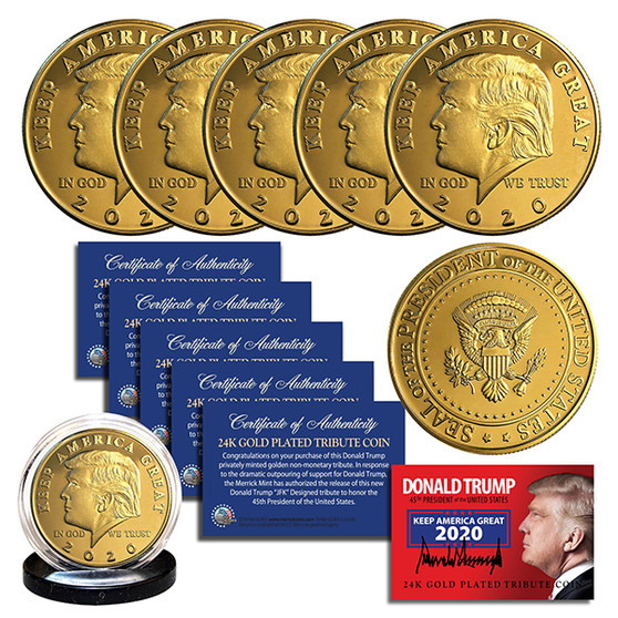 Donald Trump 2020 Keep America Great 45th President 24K Gold Clad Tribute Coin Lot of 5 Coins