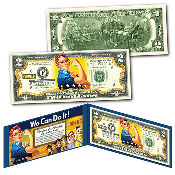 ROSIE THE RIVETER WWII Cultural Icon Women's Economic Power Colorized $2 Bill