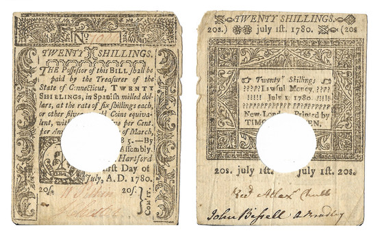 Colonial Note 1780 Connecticut 20 Shillings July 1, 1780 Printed by T. Green SN 7004