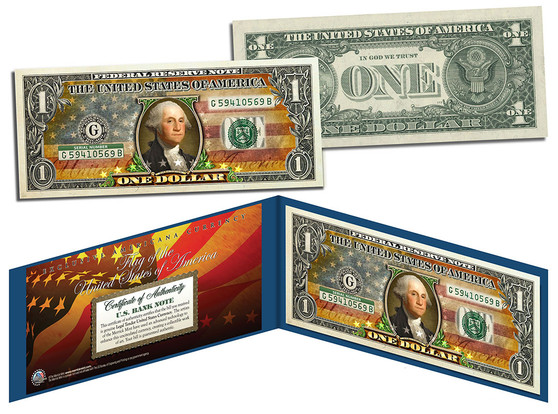 Old Design Flag Colorized $1 Bill