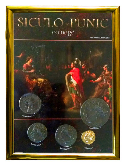 Siculo-Punic Coinage 5 Coin Set of Historical Replicas in 5" x 7" Frame
