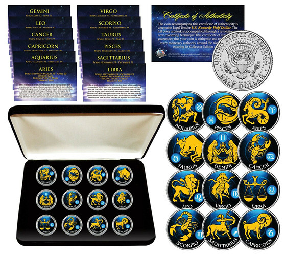 Complete Set of 12 Horoscope Zodiac Colorized JFK Half Dollars