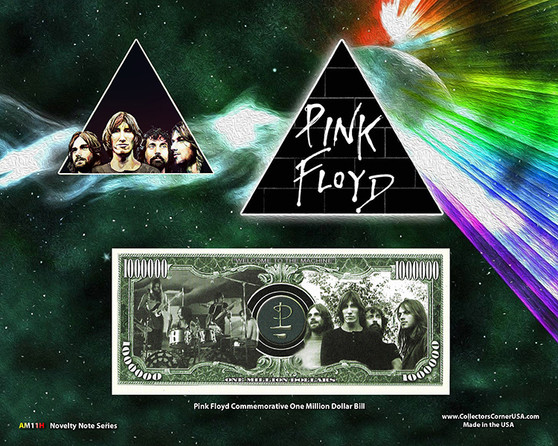 "Pink Floyd" Novelty Million Dollar Bill Reverse Display on an 8" x 10" Display Card