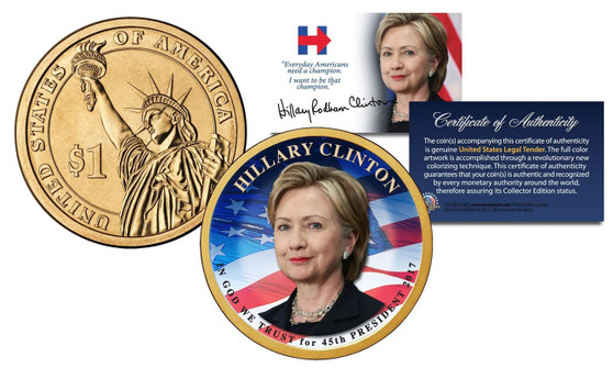 Hillary Clinton for 45th President Colorized 2016 Presidential Dollar